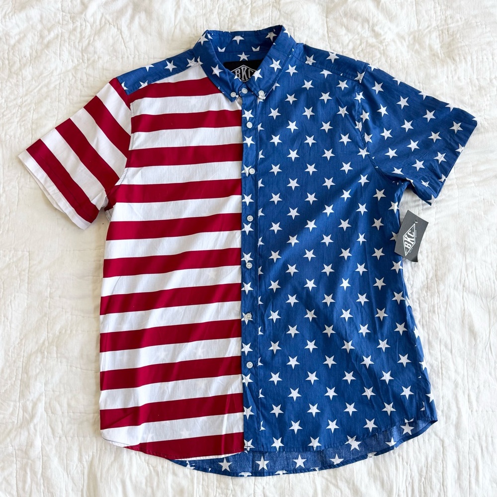 American Flag Short-Sleeve Button-Down Shirt - Red/White/Blue